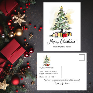 Merry Christmas New Home Modern Christmas Tree Announcement Postcard