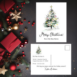 Merry Christmas New Home Modern Christmas Tree Announcement Postcard