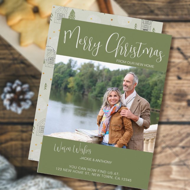 Merry Christmas New Home Pine Tree Doodle Photo Holiday Card (Creator Uploaded)