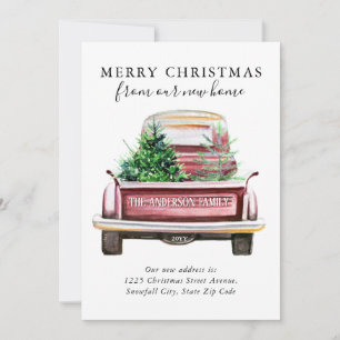 Merry Christmas New Home Vintage Red Truck Moving Announcement
