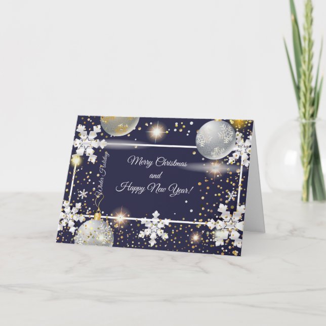Merry Christmas & New Year! 20XX Silver Luxury Holiday Card (Front)