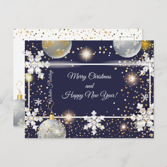 Merry Christmas & New Year! 20XX Silver Luxury Holiday Postcard (Front/Back)