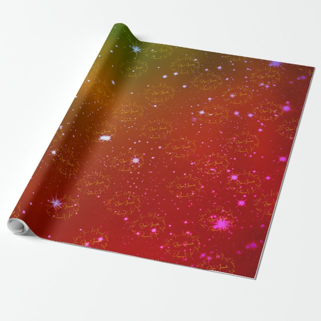 Merry Christmas New Year Bright Stars Rainbow  Wrapping Paper (Unrolled)