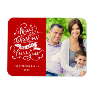 Merry Christmas New Year Calligraphy Script Photo Magnet