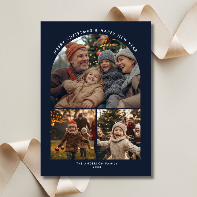 Merry Christmas New Year Family Fun Arch Photo Holiday Card (Creator Uploaded)