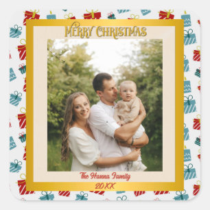 Merry Christmas & New Year gift background pattern Square Sticker