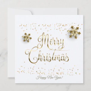 Merry Christmas New Year Gold Snow Calligraphy Holiday Card