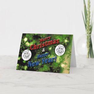 Merry Christmas New Year Green with Photos Holiday Card