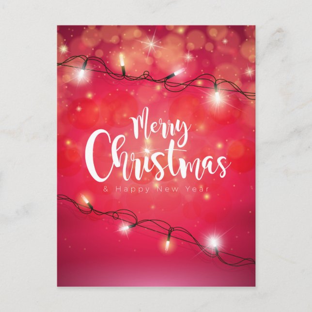 Merry Christmas New Year Modern Wishes Pink Lights Holiday Postcard (Front)
