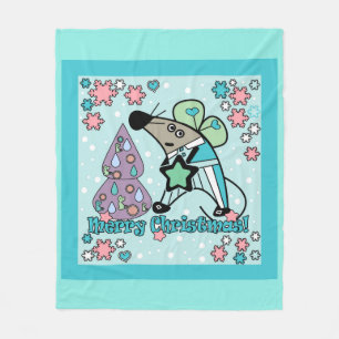 Merry Christmas New Year Symbol Mouse Cartoon cute Fleece Blanket