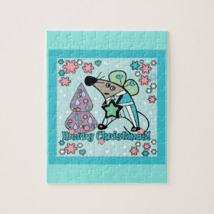 Merry Christmas New Year Symbol Mouse Cartoon cute Jigsaw Puzzle