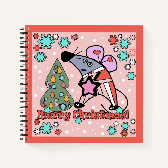 Merry Christmas New Year Symbol Mouse Cartoon cute Notebook (Front)