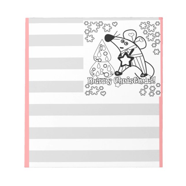 Merry Christmas New Year Symbol Mouse Cartoon cute Notepad (Front)