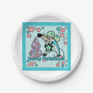Merry Christmas New Year Symbol Mouse Cartoon cute Paper Plate