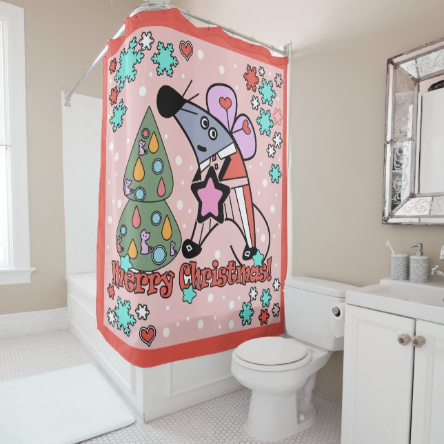 Merry Christmas New Year Symbol Mouse Cartoon cute Shower Curtain (In Situ)