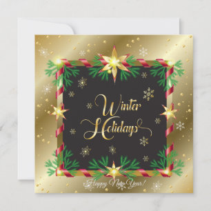 Merry Christmas & New Year! Winter Gold Luxury Holiday Card