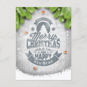 Merry Christmas New Year Wishes Rustic White Wood Holiday Postcard