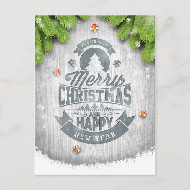 Merry Christmas New Year Wishes Rustic White Wood Holiday Postcard (Front)