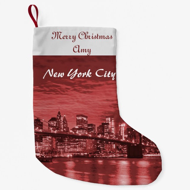 Merry Christmas New York City Skyline Small Christmas Stocking (Front)