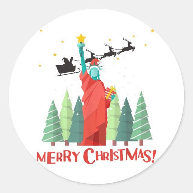 Merry Christmas New York Santa Claus Statue Of Lib Classic Round Sticker (Front)
