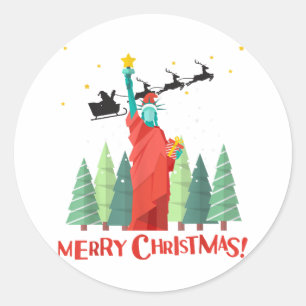 Merry Christmas New York Santa Claus Statue Of Lib Classic Round Sticker