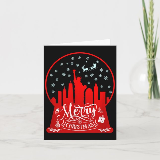 Merry Christmas New York Skyline In Snow Globe Sno Card (Front)