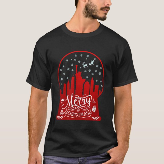 Merry christmas new york skyline in snow globe sno T-Shirt (Front)