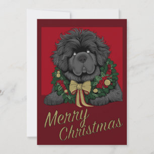 Merry Christmas Newfoundland wreath Holiday Card