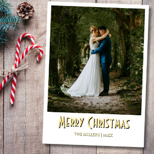 Merry Christmas Newlywed Photo Gingerbread Brown Holiday Card