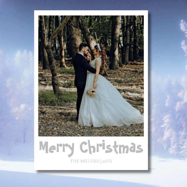 Merry Christmas Newlywed Photo Light Grey Text Holiday Card (Creator Uploaded)