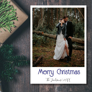 Merry Christmas Newlywed Photo Midnight Blue Holiday Card