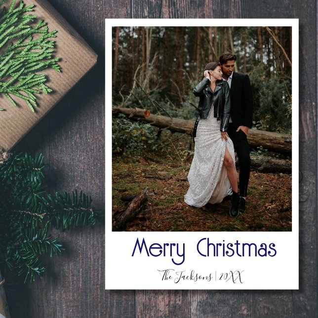 Merry Christmas Newlywed Photo Midnight Blue Holiday Card (Creator Uploaded)