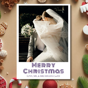 Merry Christmas Newlywed Photo Midnight Purple Holiday Card