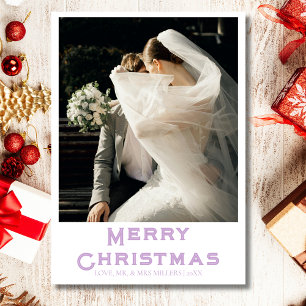 Merry Christmas Newlywed Photo Soft Lilac Holiday Card