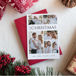 Merry Christmas Newlywed   Six Photo Black & White Holiday Card