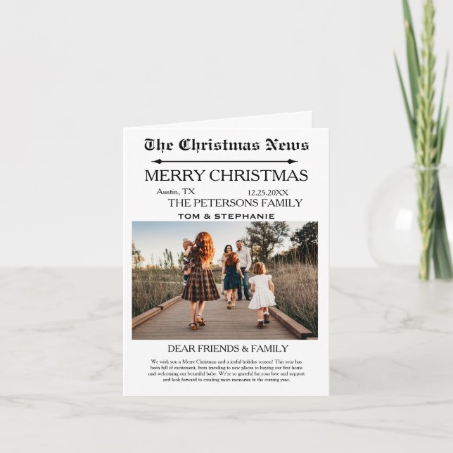 Merry Christmas Newspaper Family Photo Holiday Card (Front)