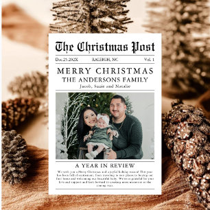 Merry Christmas Newspaper Photo A Year in Review Holiday Card