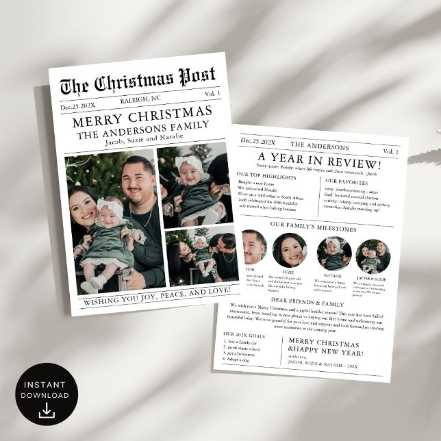 Merry Christmas Newspaper Year in Review Photo Holiday Card (Creator Uploaded)