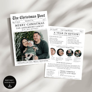 Merry Christmas Newspaper Year in Review Photo Holiday Card