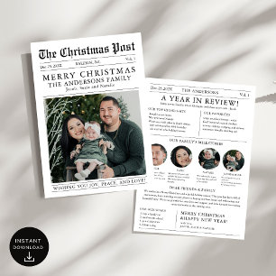 Merry Christmas Newspaper Year in Review Photo Holiday Card