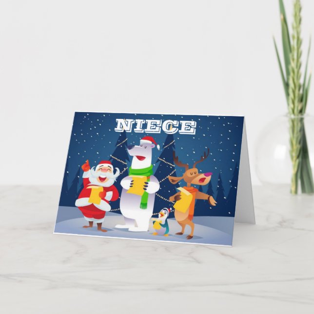 **MERRY CHRISTMAS NIECE** CAROLING FOR YOU!  HOLIDAY CARD (Front)