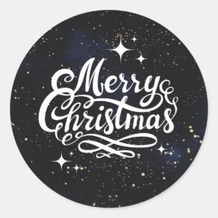 Merry Christmas Night Sky  Classic Round Sticker