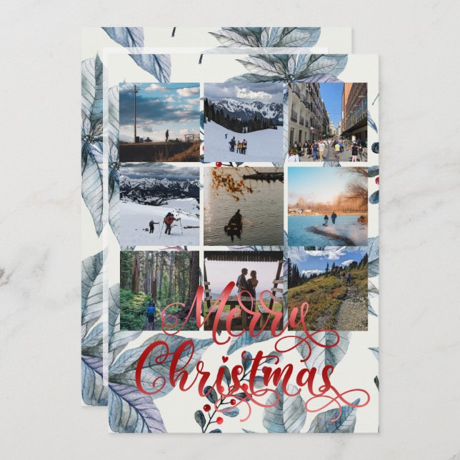Merry Christmas Nine Photo Collage Greeting Card (Front/Back)