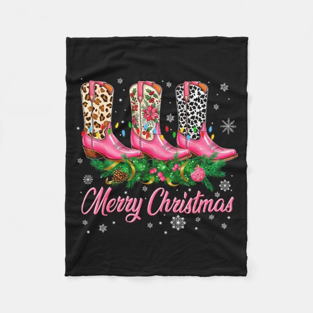 Merry Christmas Nk Cowboy Boots Pajamas Pjs Xmas W Fleece Blanket (Front)