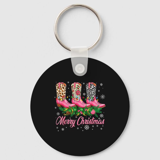 Merry Christmas Nk Cowboy Boots Pajamas Pjs Xmas W Key Ring (Front)