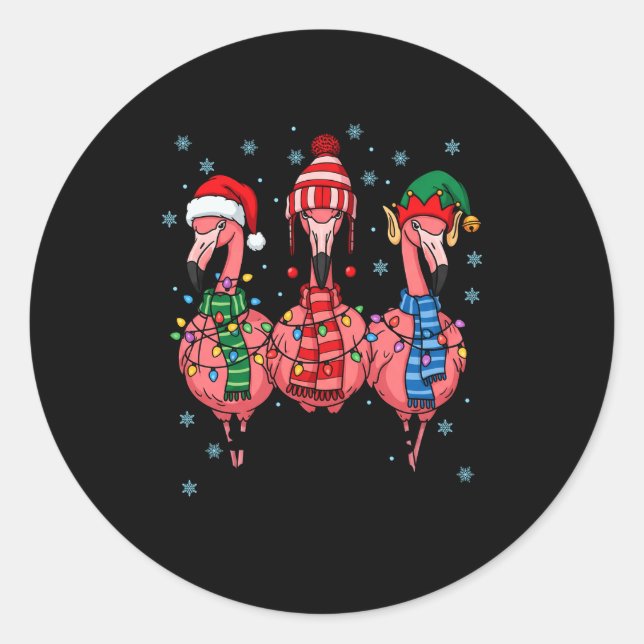 Merry Christmas Nk Flamingo Santa Hat Matching Fam Classic Round Sticker (Front)
