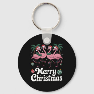 Merry Christmas Nk Flamingo Santa Hat Xmas Light T Key Ring