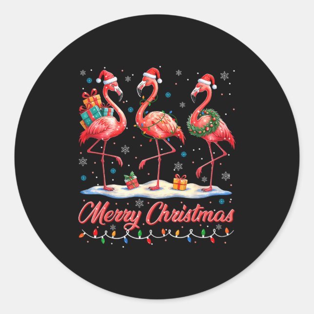 Merry Christmas Nk Flamingo Santa Xmas Womens Mens Classic Round Sticker (Front)