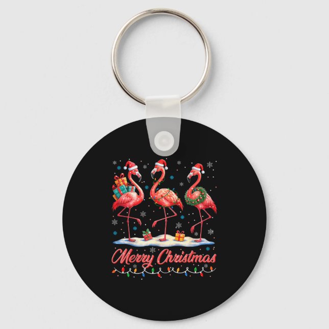 Merry Christmas Nk Flamingo Santa Xmas Womens Mens Key Ring (Front)