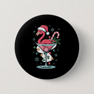 Merry Christmas Nk Flamingo Wine Drinking Lights X 6 Cm Round Badge